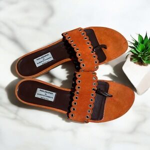 Philosophy di‎ Alberta Ferretti 8 Orange Suede Leather Eyelet Thong Sandals 39